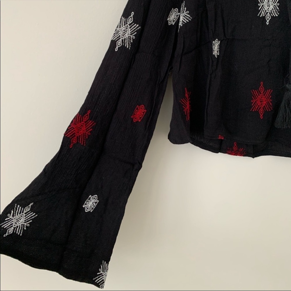 Honey Belle Wide Sleeves Bohemian Blouse Long Sleeve Lightweight Top Black - Picture 5 of 6
